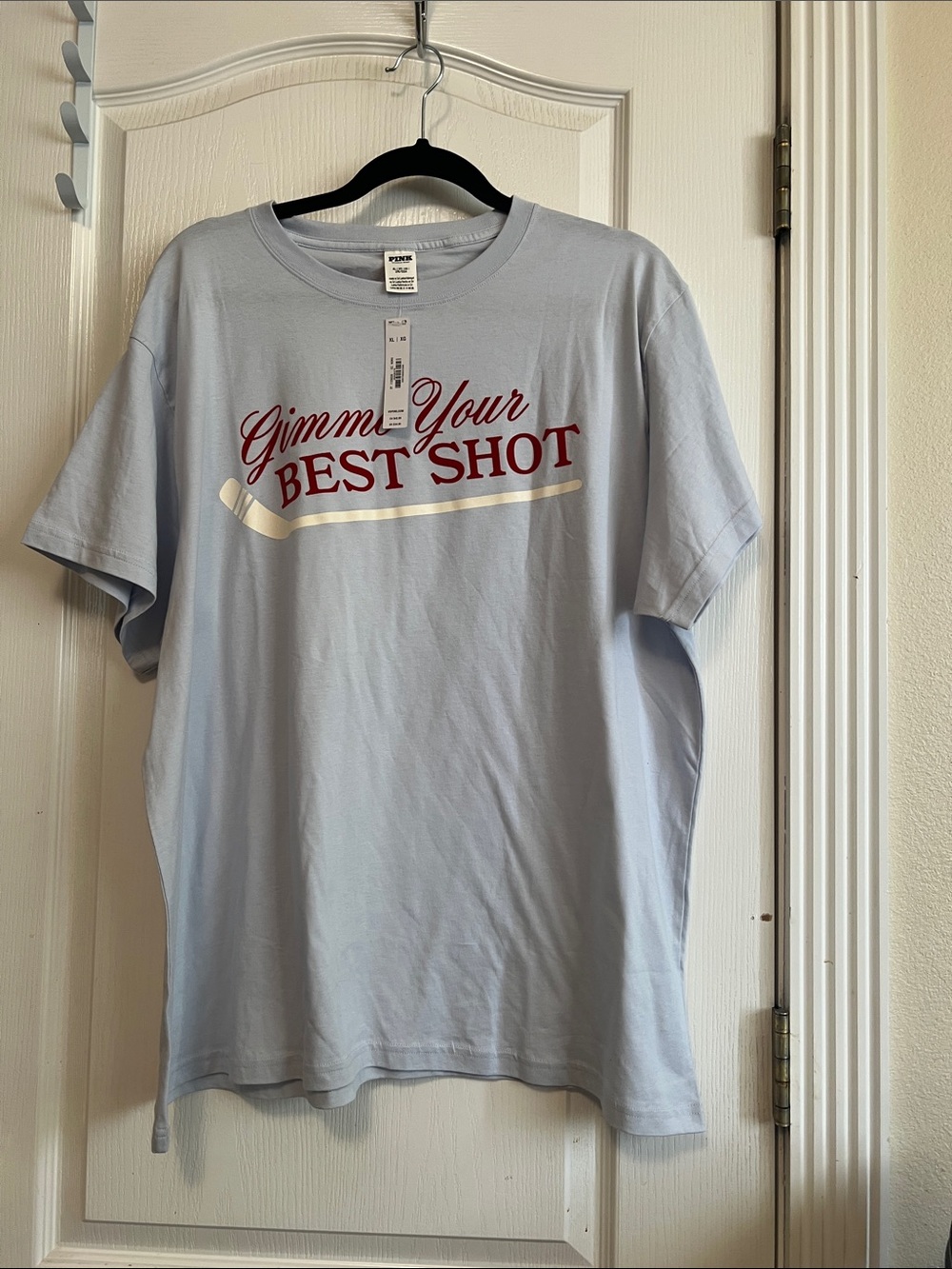 PINK Victoria's Secret Light Blue 'Gimme Your Best Shot' Graphic Tee